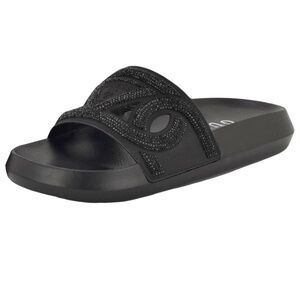 NWT Guess Payca Slides Black Rhinestone Sandals Open Toe Slip Ons Shimmer Sz 9